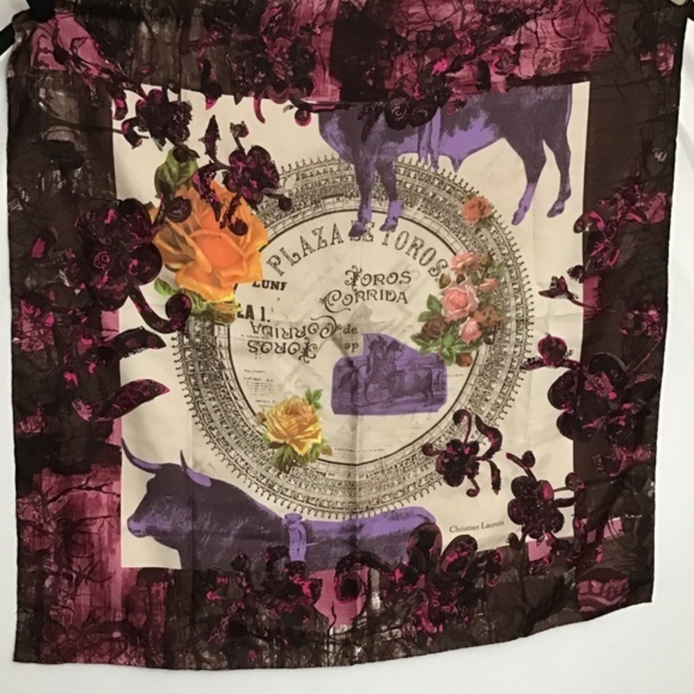Vintage Christian Lacroix Toros Corrida Printed Silk Scarf